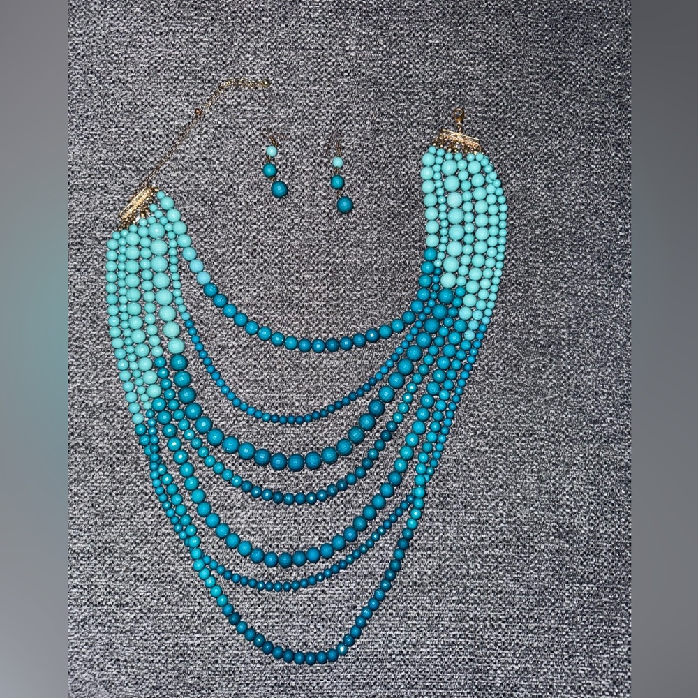 Turquoise Beaded Necklace and Earring Set